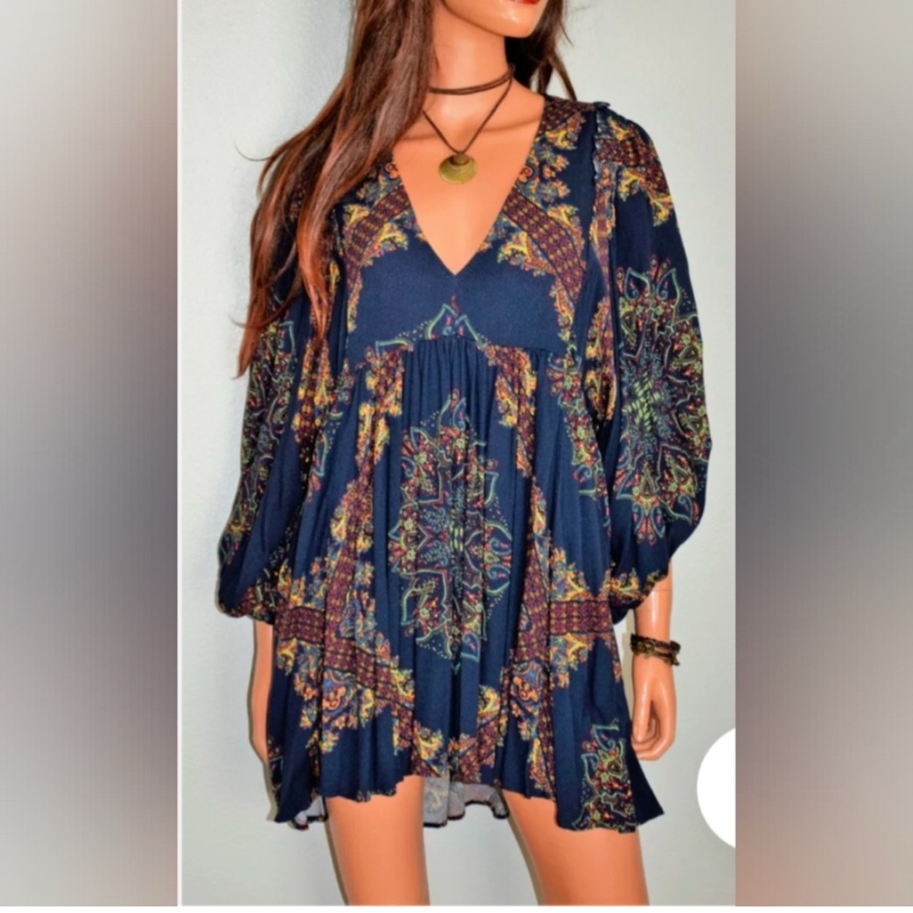 Free People Blue and Orange Asymmetrical Tunic